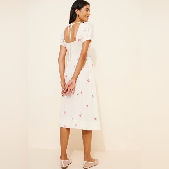 NWT Free People White Midi Dress with Pink & Green Floral Embroidery - Picture 2 of 13